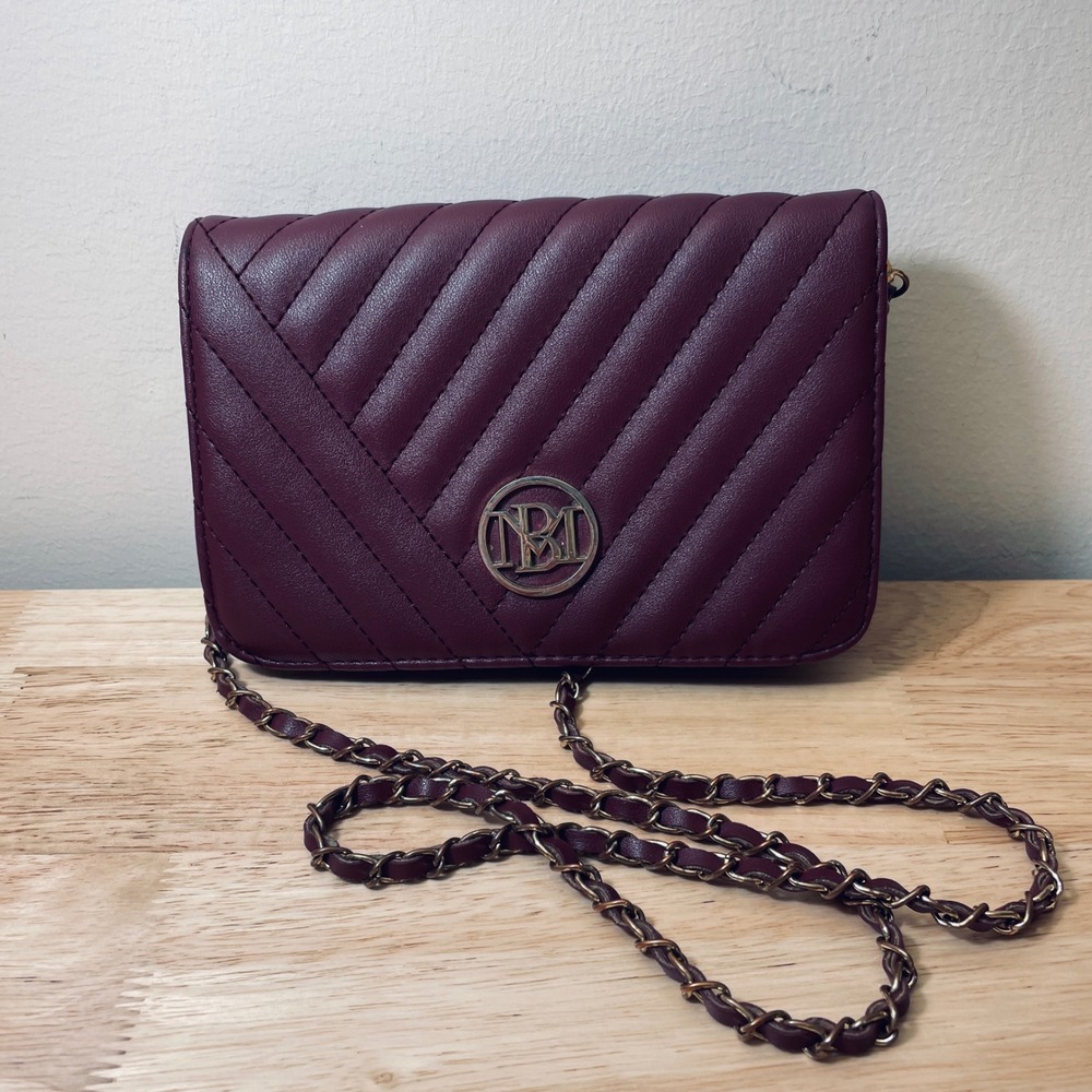 Studio Badgley Mischka Burgundy Quilted Chevron Crossbody Wallet Bag